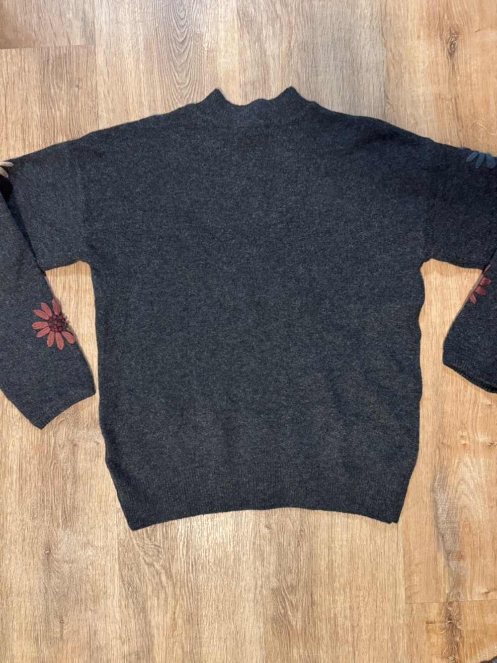 CHARLIE B Charcoal Crewneck Sweater with Multicolor Floral Embroidery - Picture 8 of 11